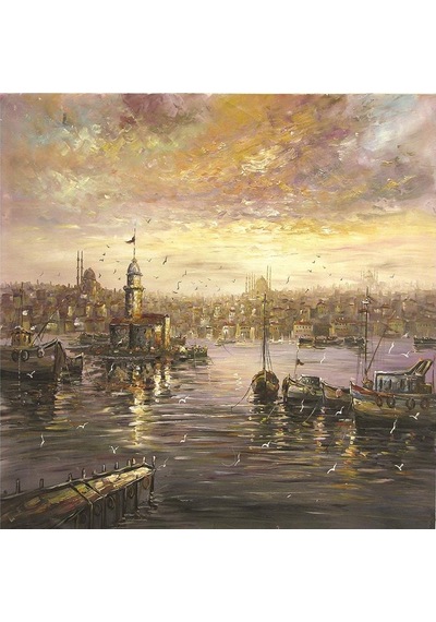 İstanbul Manzaraları Doğal Taş Bardak Altlığı 4'lü Set - Natural Stone Coasters-174276 Çok Renkli