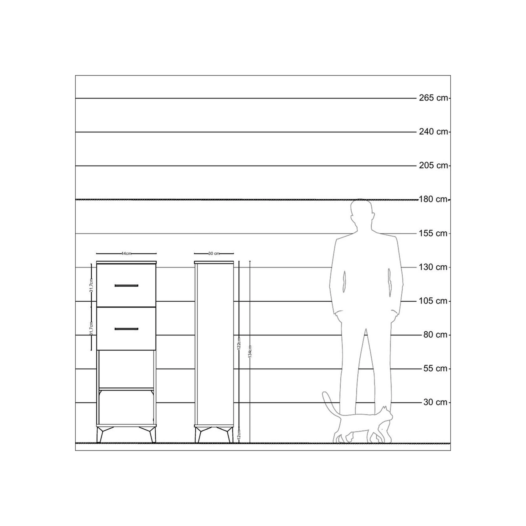 Arges Dolap Tek Raflı 2 Çekmeceli 44x30x134 Antrasit-aytaşı Antrasit