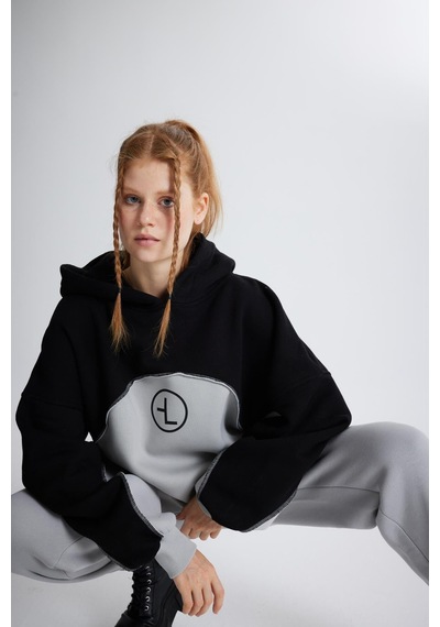 Holly Lolly Şardonlu 3 İplik Kumaş Oversize Kapişonlu Revenge Sweatshirt Gri
