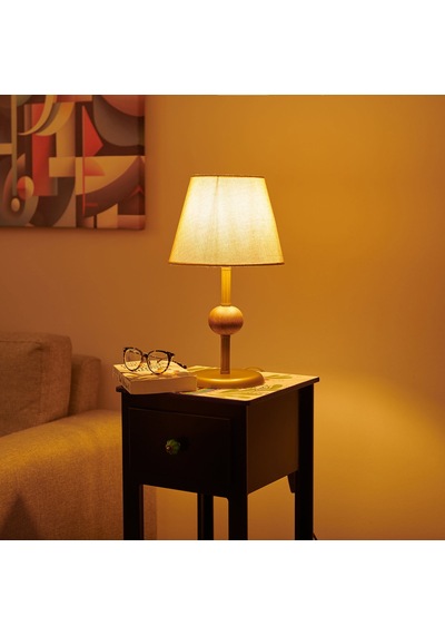 Safirr Light Ahşap Detaylı Metal Abajur - Eskitme - 43x25x25 Cm Çok Renkli