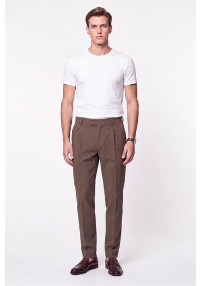 Comfort Fit Rahat Kalıp Pileli Esnek Pamuklu Çizgili Camel Jogger Pantolon P 1218 Comfort Fit Rahat Kalıp Pileli Esnek Pamuklu Çizgili Camel Jogger Pantolon P 1218