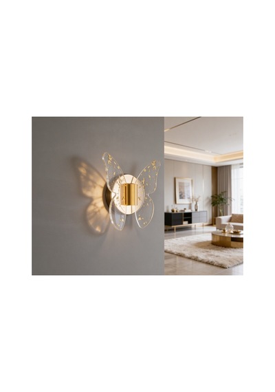 Altın Kelebek Model Duvar Aplik & Led Aydınlatma & Duvar Lambası Elektrik Bağlantılı / Gold