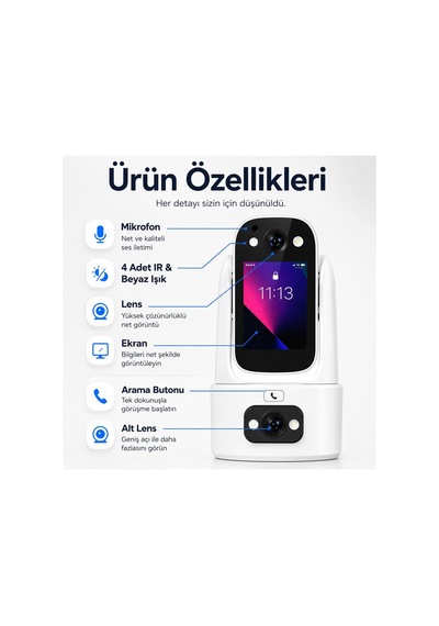 Çift Kameralı 355 Derece Ptz Wifi Güvenlik Kamerası İç Mekan