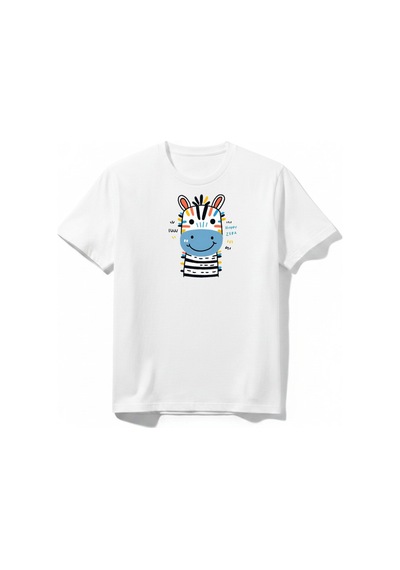 Urbantrendstore Tatlı Zebra Unisex Bisiklet Yuvarlak Yaka Basic Kısa Kollu %100 Pamuk Tişört Beyaz