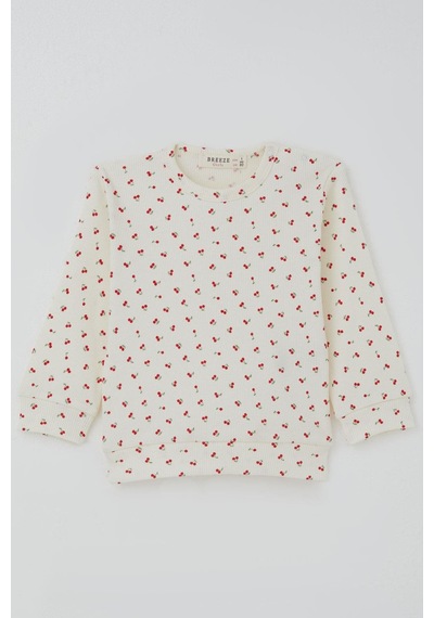 Breeze Kız Bebek Pijama Takımı Omuzdan Patlı Kiraz Desenli 4 Ay-1 Yaş, Krem Krem