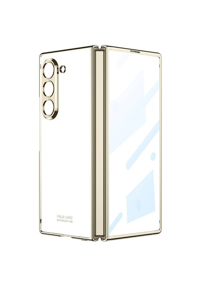 Samsung Galaxy Uyumlu Z Fold 6 Kılıf Novatech Full Camlı Kıpta Kılıf Altın