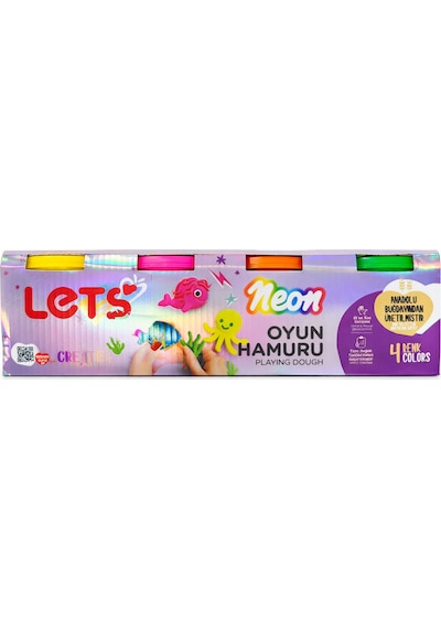 Lets 4 Renk Neon Oyun Hamuru 440 G Çok Renkli