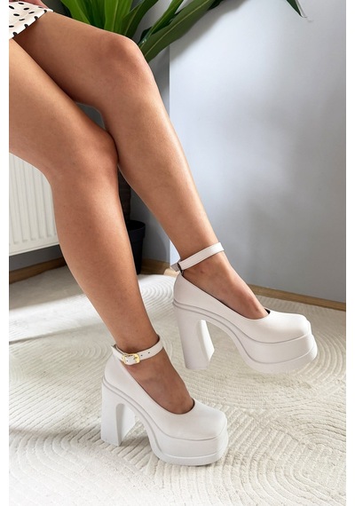 Preshley Kadın Elanor Beyaz Bilekten Bağlamal 12 Cm Platform Topuklu Ayakkabı