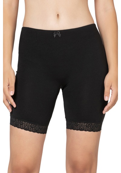Özkan Underwear Özkan 27559 Kadın Pamuklu Modal Kumaş Paçası Dantel Detaylı Yüksek Bel Diz Üstü Tayt Esnek Rahat Yumuşak Siyah