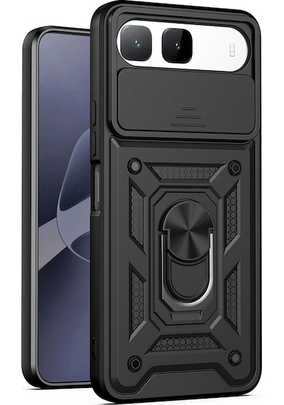 Teleplus İnfinix Hot 60i 5g Kılıf Magnetik Standlı Kamera Korumalı Slide Sürgülü Cover Kapak Siyah