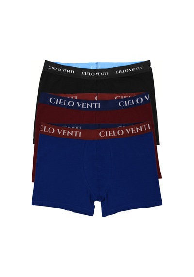 Cielo Venti Night Collection 3'lü Organik Pamuk Erkek Boxer Siyah - Bordo - Mavi - Beyaz