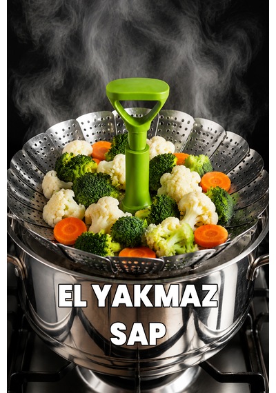 El Yakmaz Buharda Pişirme Aparatı - Süzgeç - Ayaklı Katlanır Yer Kaplamaz - Haşlama - Kaliteli Paslanmaz Çelik