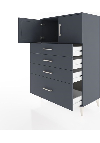 Hyperion Dolap Tek Raflı 4 Çekmeceli 2 Kapaklı 88x44x134 Antrasit-antrasit Antrasit