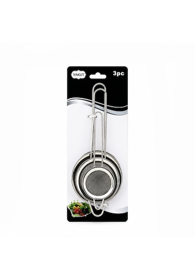 Lunaev 3 Parça Set Mini - 5 - 7 - 8 Cm Tel Süzgeç Metal Çerçece Metal Sap - 8.5 - 10.5 - 10.5 Cm 50 x 22
