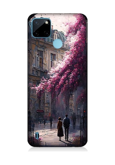 Realme C21y Uyumlu Çiçekli Sokak Desenli Silikon Kılıf