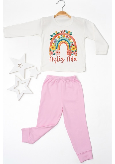 Pia Baby İsme Özel Kız Çocuk Pijama Takımı %100 Pamuk Penye İsim Baskılı Kişiye Özel Çocuk Pijaması 10231p14pi Krem