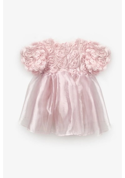 Le Mabelle Kız Çocuk Gül Aplikeli Organze Elbise Gül Kurusu Pudra