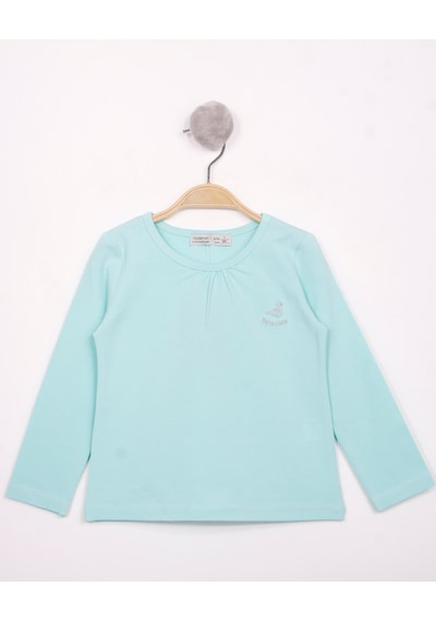 Toontoy Kids Toontoy Kız Çocuk Göğsü Princess Nakışlı T-shirt Mint Yeşili