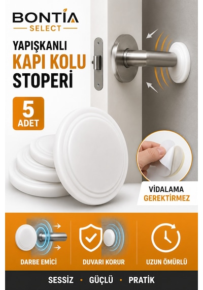 Yapışkanlı Kapı Kolu Stoperi 5 Adet Beyaz Silikon Duvar Koruyucu Tampon Darbe Emici Kapı Stopu