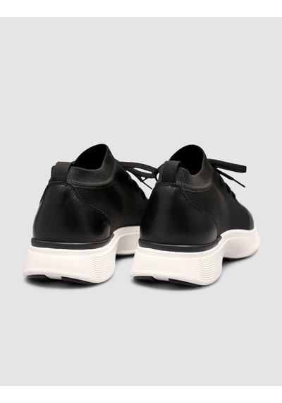 Cabani Triko & Hakiki Dana Deri Siyah Beyaz Erkek Sneaker Siyah