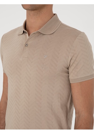 Vizon Slim Fit Desenli Polo Yaka T-shirt Kahverengi