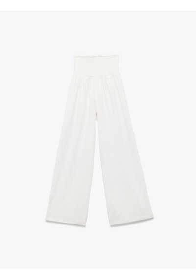 Koton Beli Gipeli Rahat Kalıp Keten Karışımlı Geniş Paça Pantolon Beyaz 5sal40133ıw Beyaz