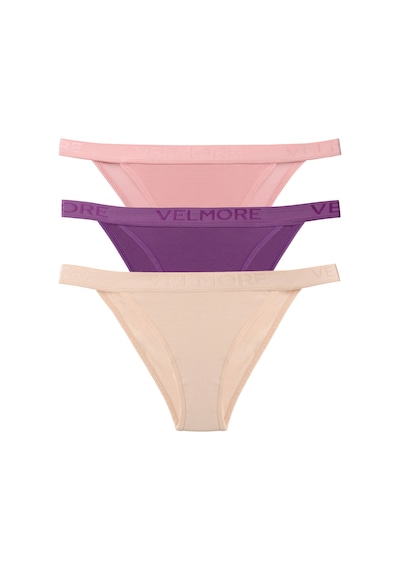 Velmore Kadın 3 Lü Pamuklu Normal Bel Slip Külot Mor - Pembe - Bej