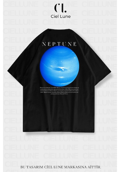 Nevermind Unisex Kadın Erkek Neptün Baskılı Özel Tasarım Oversize Siyah
