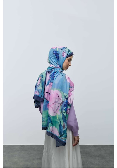 Moda Kaşmir Nileya Desen Pamuk Şal Lacivert