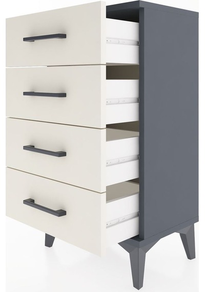 Arges Komodin 4 Çekmeceli 44x30x80 Antrasit-aytaşı Antrasit