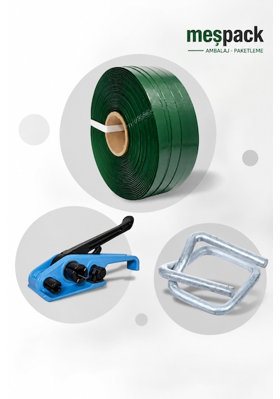 Polyester Set 19'luk Yeşil Çember- 19mm Bukle Toka -1 Adet Germe Aparatı -