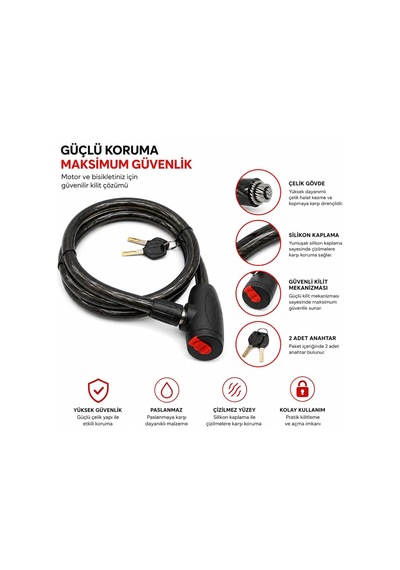Orret Home 120 Cm Çelik Halat Motorsiklet Kilidi Bisiklet Kilidi Silikon Kaplamalı Güvenlik Kilidi Anahtarlı Kablo K Çok Renkli