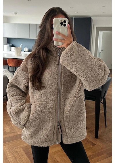 Madmext Kahverengi Dik Yakalı Cepli Peluş Mont Mg1966-kahverengi Kahverengi