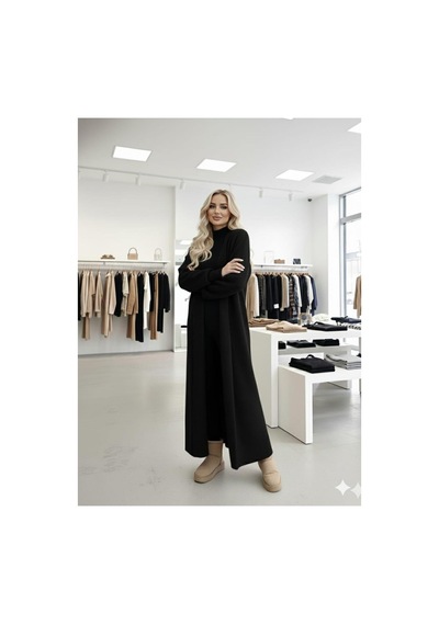 Hira Life Fashion Kadın Şal Yaka Uzun Triko Ve Sakallı Tüylü Hırka Siyah Siyah