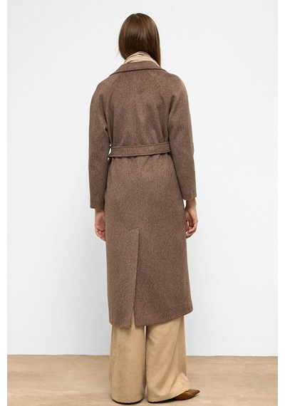 Olcay Reglan Kol Belden Bağlamalı Moher Kaban Latte 3156 Krem