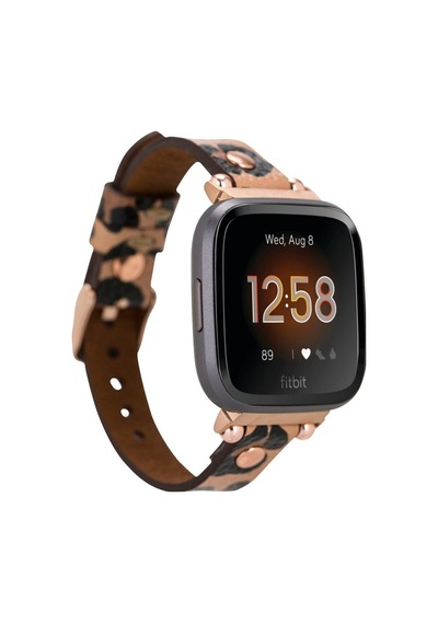 Bouletta Fitbit Versa Deri Kordon Ferro Gold Troklu Leopar