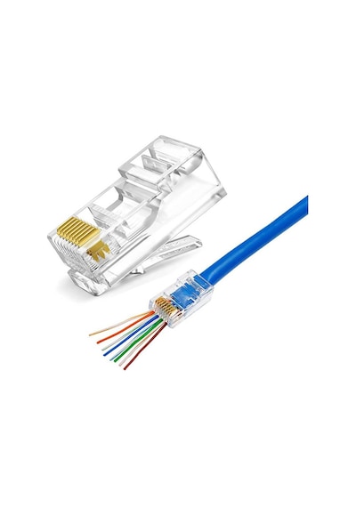 Koodmax - 100 Adet - 3u" 3 Micron Gold Plated Cat6 Ez Rj45 Yeni Nesil Delikli Konnektör Uç Jack