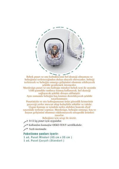 Ortopedik Bel Destekli Bebek Puset Minderi Ve Çarşaf 2'li Set, Çift Taraflı Kullanım, Animal Serisi