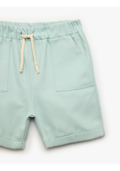 Koton Pamuklu Cepli Duble Paça Beli Bağcıklı Gabardin Şort Mavi 6smb40026tw