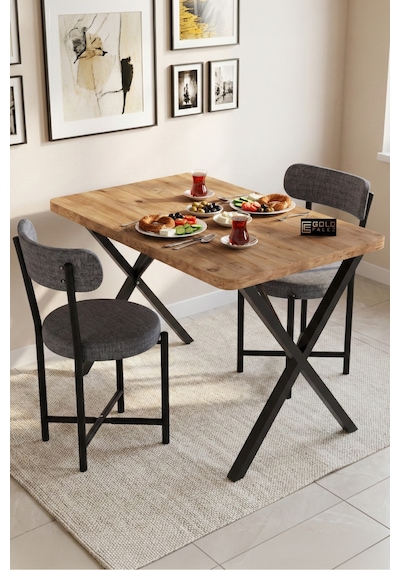 Sandalye 2 Adet Keten Kumaş Metal Ayak Modern Mutfak Sandalyesi Cafe Balkon Ofis Teddy Gri