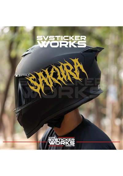 Sakura Yazılı Kask Sticker Tüm Kasklar Uyumlu Tek Yön 1 Adet Altın