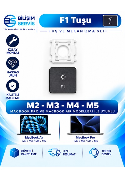 Apple Uyumlu Macbook Air & Pro M2 - M3 - M4 - M5 Yedek Klavye Tuşu Ve Mekanizması / F1 Tuşu
