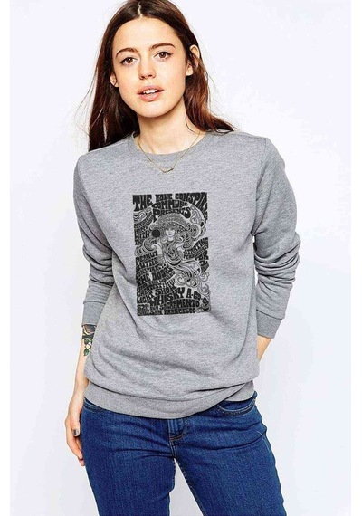 The Doors Lyric Lirik Baskılı Gri Kadın Sweatshirt