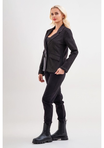 Bold & Young Kadın Baskılı Kadife Blazer Ceket Likralı Pamuklu Kumaş, Astarlı, Çift Cepli Siyah Desenli Bold & Young Kadın Baskılı Kadife Blazer Ceket Likralı Pamuklu Kumaş, Astarlı, Çift Cepli Siyah Desenli