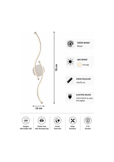 Pera Modern Led Duvar Apliği Günışığı Beyaz