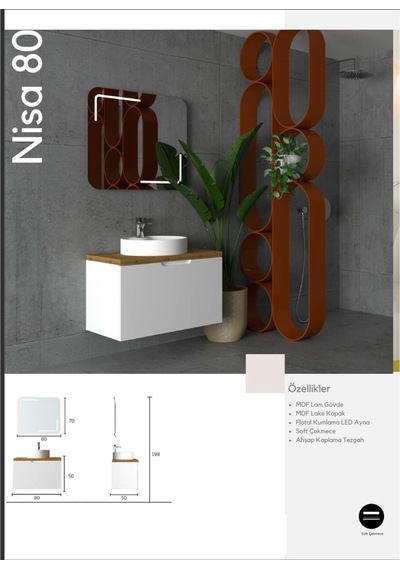 Evros Nisa 80 Cm Banyo Dolabı Beyaz