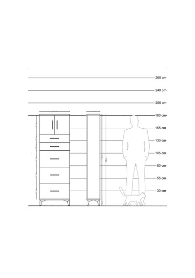 Arges Dolap Tek Raflı 5 Çekmeceli 2 Kapaklı 60x30x182 Çam-ant... Çam