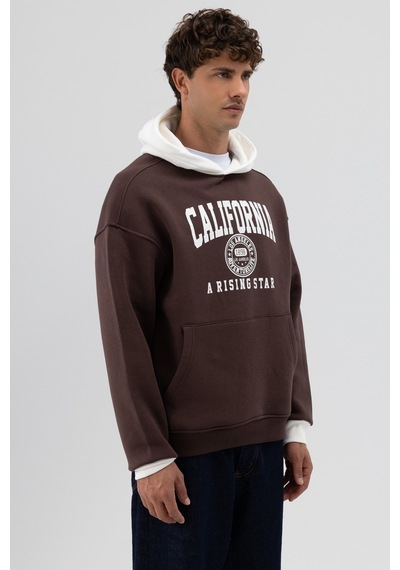 Vamos Çift Renk Baskılı Oversize Sweatshirt Kahve