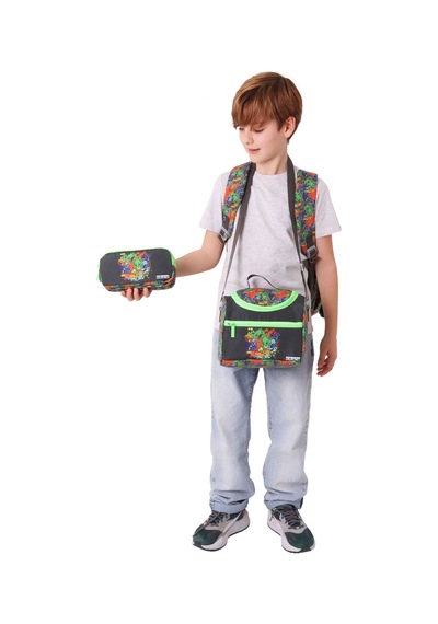Kaukko Kids Street Siyah - Yeşil Renk Erkek Çocuk Üçlü İlkokul Okul Çantası Seti/takımı - Setkk-l5414a Çok Renkli