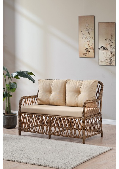 Roma Rattan Bahçe Balkon Takımı 2+1+1 Cam Masalı Kahve Kahverengi